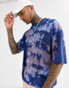 Asos Design Oversized T-shirt With Blue Tie Dye And Chest Embroidery-multi