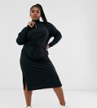 Asos Design Curve Midi Sweat Dress With Drawstring Waist Channel - Black