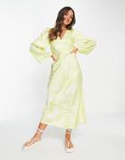 River Island Printed Midi Dress In Light Green