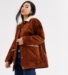 Monki Cord Jacket With Fleece Collar In Brown
