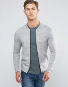 Asos Knitted Cotton Bomber Jacket In Muscle Fit - Gray