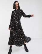 Only Maxi Shirt Dress In Black Floral-multi