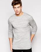 Asos Cotton Longline Crew Sweater - Speckle Light Gray