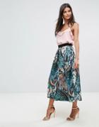 Closet Metallic Pleated Split Front Skirt - Multi