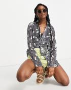 Asos Design Slim Fitted Sheer Shirt In Gingham Daisy-multi