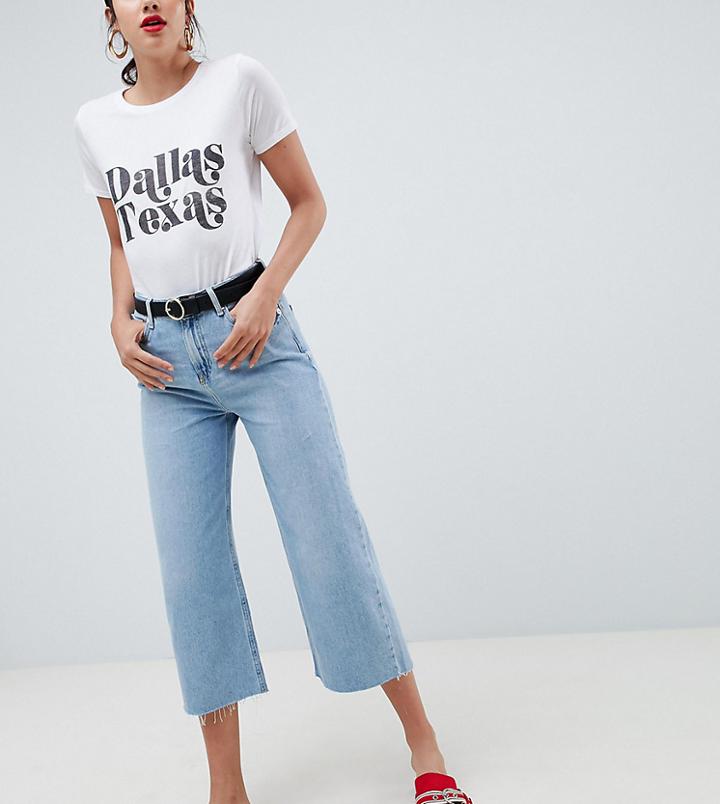 River Island Alexa Wide Leg Cropped Jeans In Blue - Blue