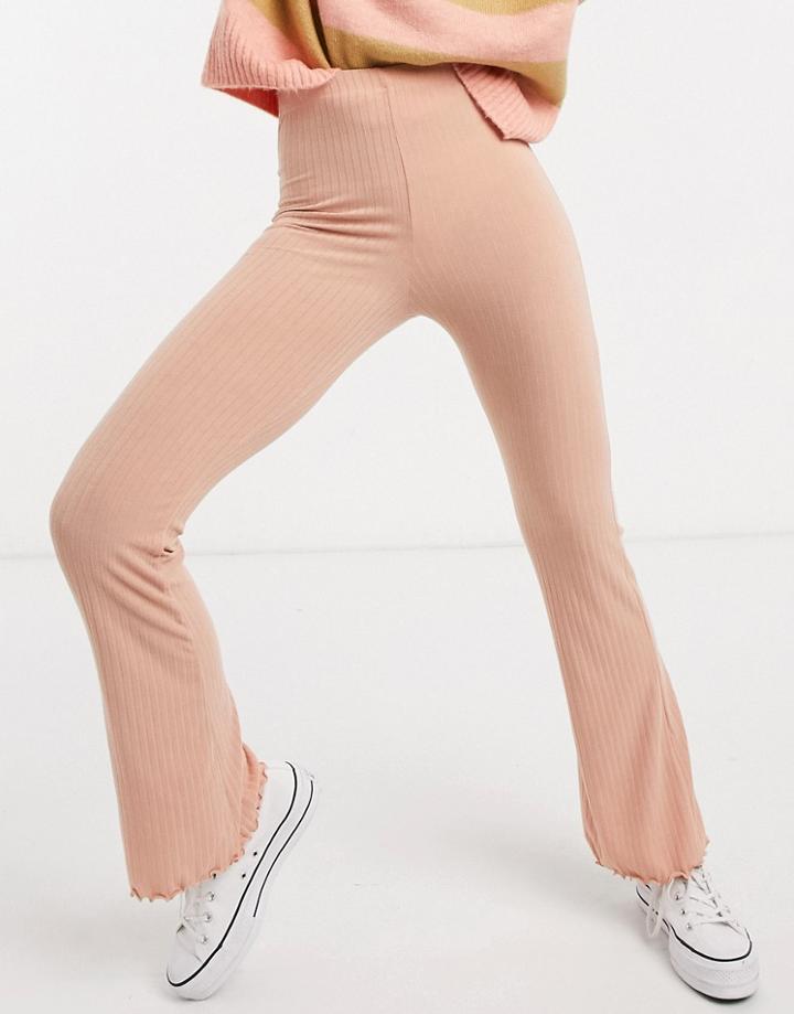 Miss Selfridge Ribbed Flared Pants In Pink