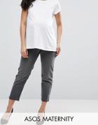 Asos Maternity Maddox Parallel Crop Jeans In Charcoal With Abrasion Hem - Gray