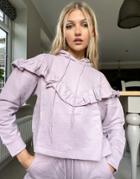 Influence Set Frill Front Hoodie In Lilac-purple
