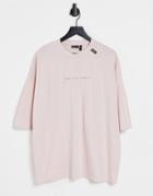 Asos Unrvlld Spply Oversized T-shirt With Logo Print In Rose Smoke-pink
