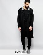 Reclaimed Vintage Overcoat With Contrast Lapel - Black
