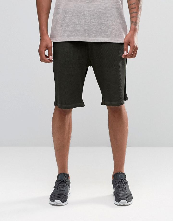 Asos Slim Jersey Shorts In Waffle Fabric With Rips - Green