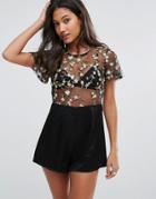 Love & Other Things Romper With Embroidered Detail - Black