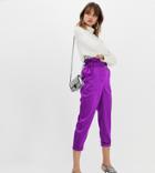 River Island Tapered Pants With Paperbag Waist In Purple - Purple
