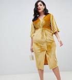 Asos Design Curve Velvet Twist Kimono Sleeve Midi Bodycon Dress-pink