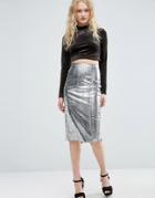 Asos Pencil Skirt In Metallic Snake Print - Silver