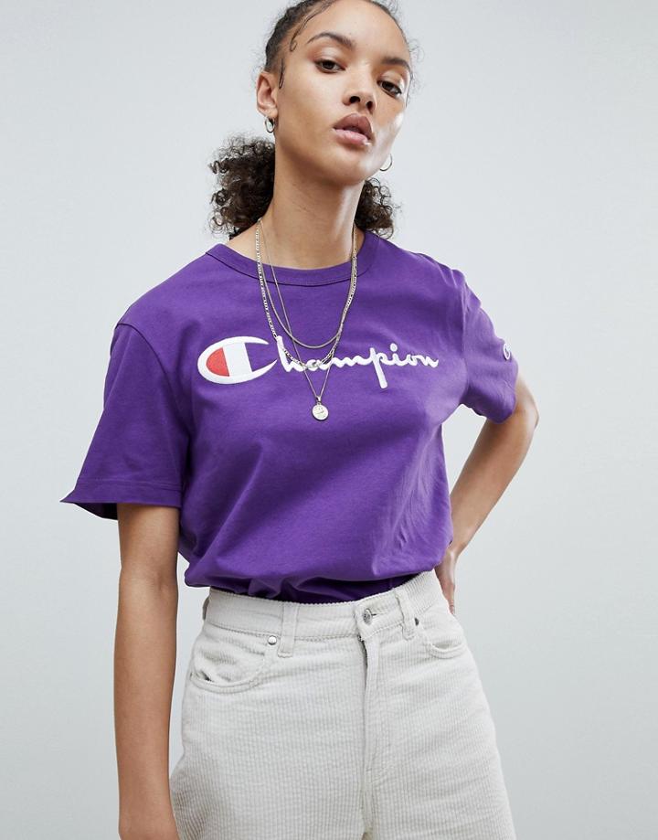 Champion Crewneck T-shirt With Script Logo - Purple