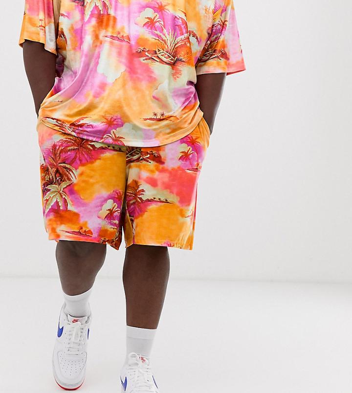 Asos Design Plus Two-piece Jersey Shorts Velour Floral Print - Multi