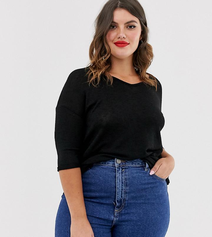 New Look Curve V Neck Top In Black