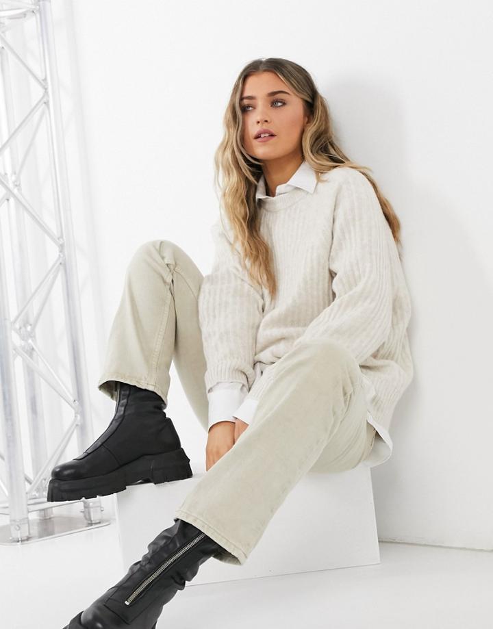 Pull & Bear Soft Touch Crew Neck Sweater In Soft Pink