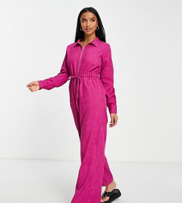 Lola May Petite Cord Tie Waist Jumpsuit In Berry-red