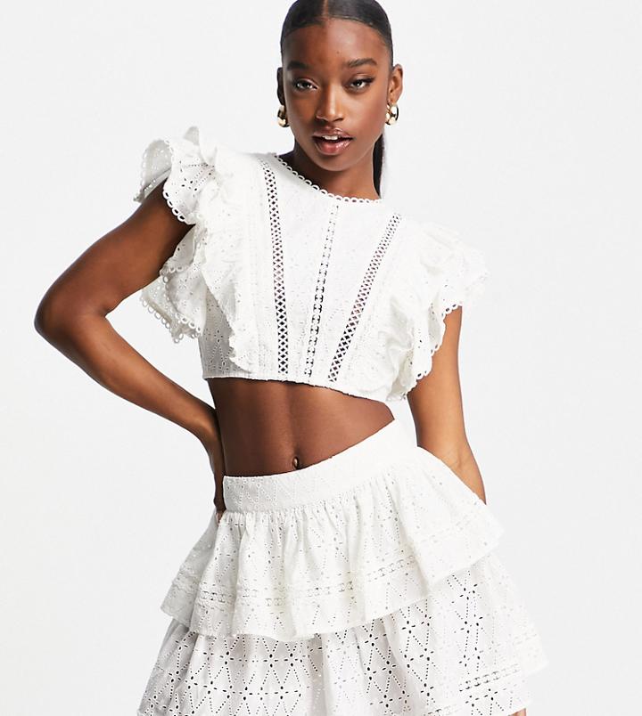 Asyou Eyelet Open Back Top In White - Part Of A Set