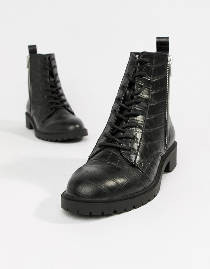Asos Design Adrian Chunky Lace Up Ankle Boots - Black