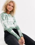 Asos Design Rib Top In Khaki Tie Dye-green