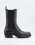 Bershka Square Toe Flat Western Boot In Black