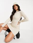 Missguided Knitted Mini Dress In Stone-neutral