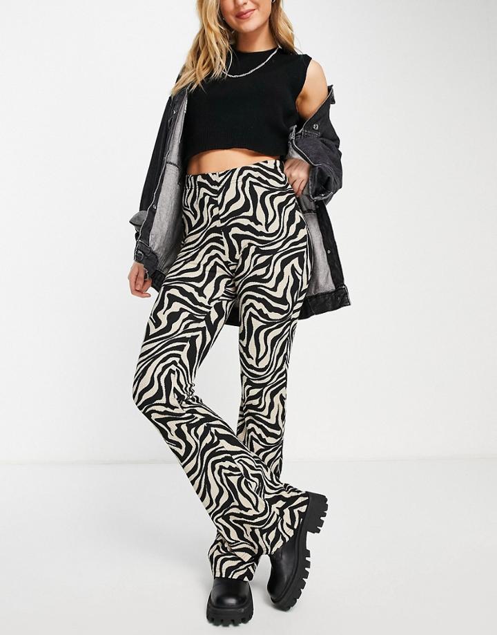 Only Jersey Flare Pants In Zebra Print-multi