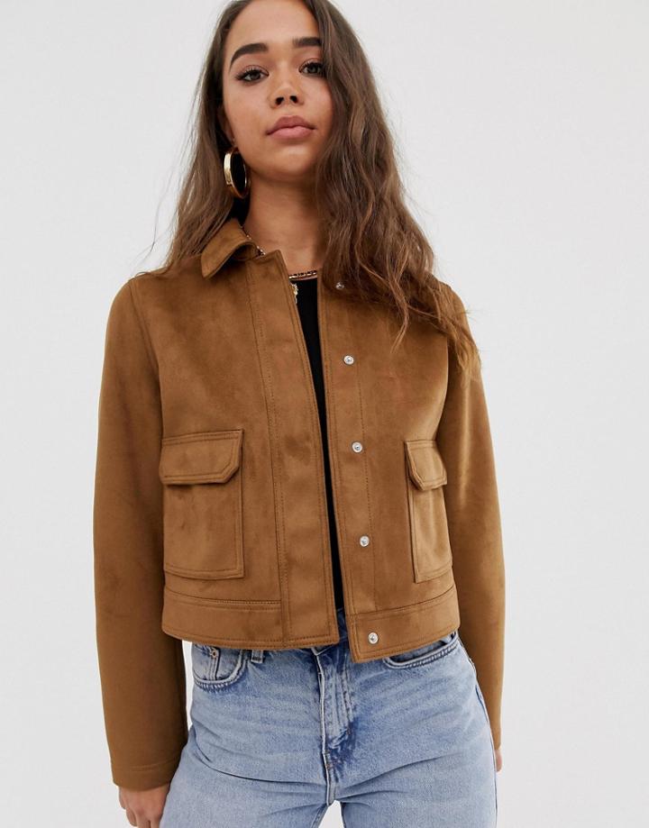 Asos Design Suedette Shrunken Western Jacket - Tan