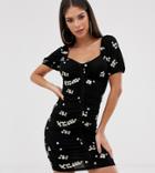 Asos Design Tall Daisy Embroidered Rush Mini Sundress-black