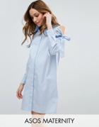 Asos Maternity Shirt Dress With Cold Shoulder - Blue