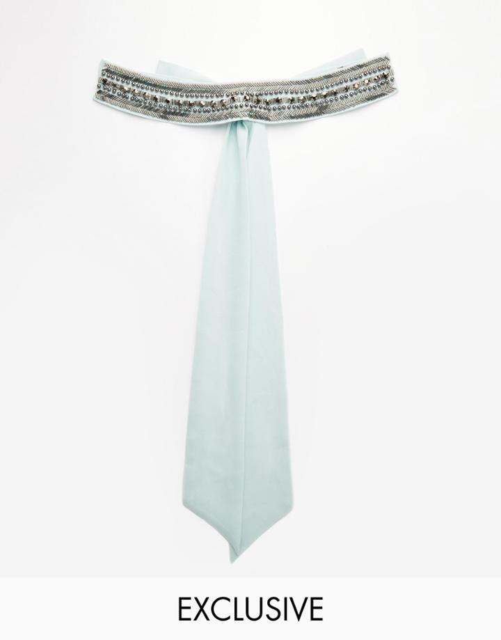 Tfnc Wedding Chiffon Occasion Belt With Embellishment In Mint
