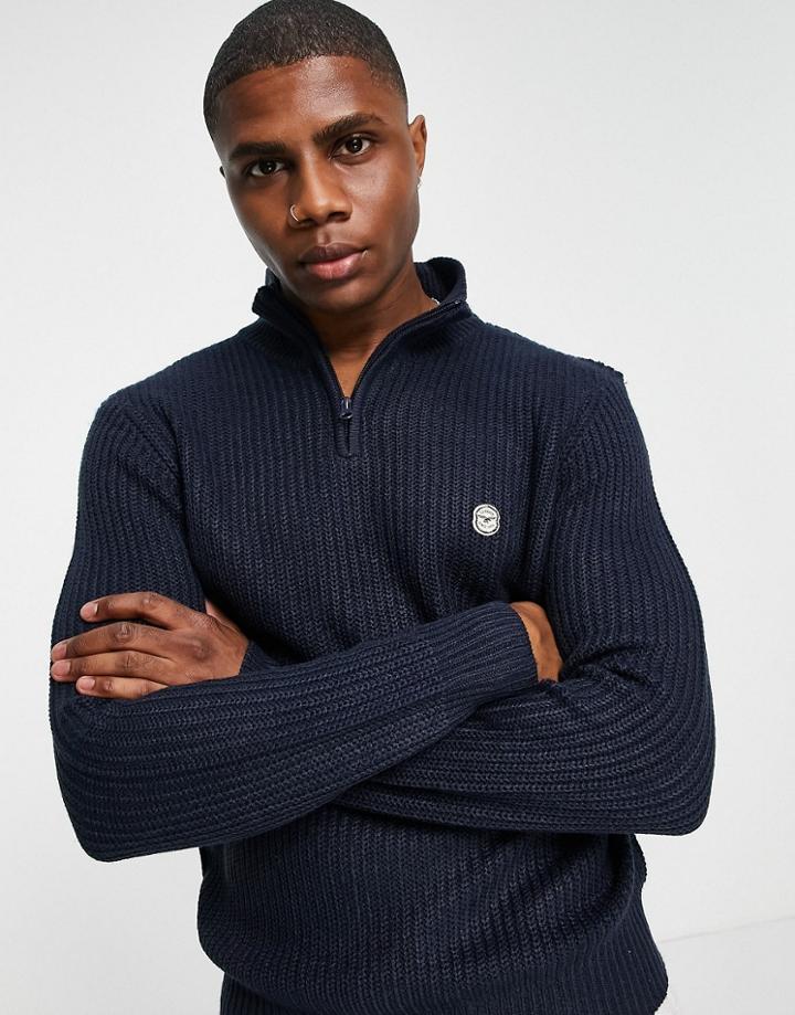 Le Breve Heavy Ribbed Half Zip Sweater In Navy