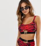 Wolf & Whistle Fuller Bust Exclusive Crop Bikini Top With Buckle In Tiger Print-multi