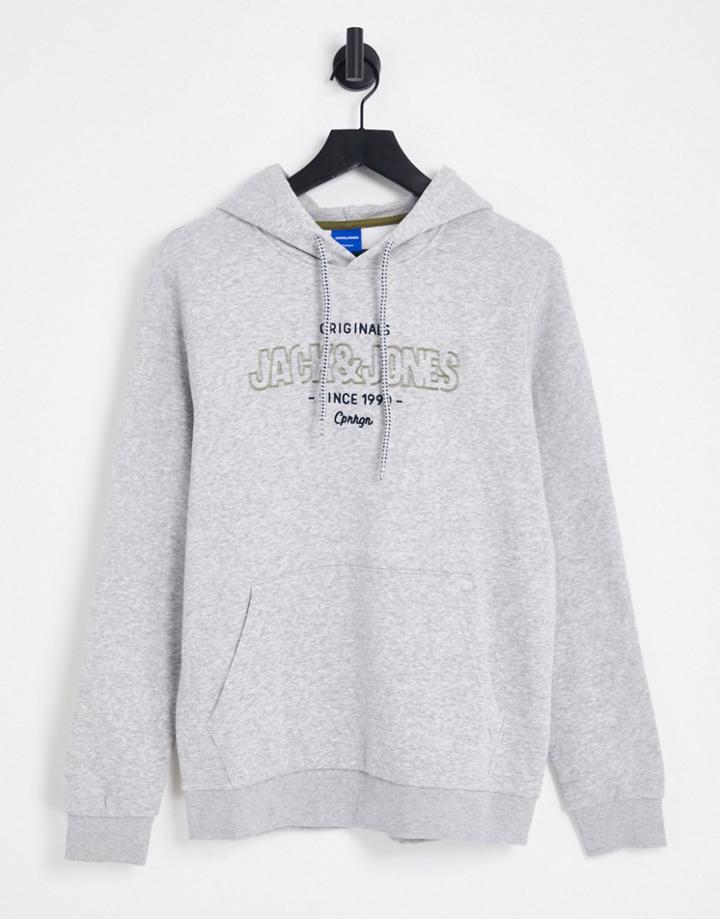 Jack & Jones Logo Hoodie In Light Gray