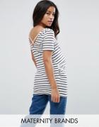 New Look Maternity Stripe Cross Back T-shirt - Blue