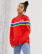 Ellesse Long Sleeve T-shirt With Chest Logo And Rainbow Stripe - Red
