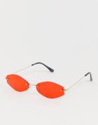 Asos Design Hexagon Rimless Sunglasses With Red Lens - Gold