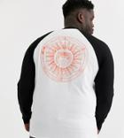 Asos Design Plus Long Sleeve Raglan With Back Sun Print-white