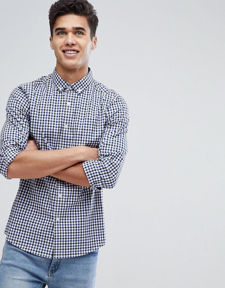 Asos Smart Skinny Check Shirt - Navy