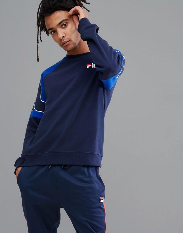 Fila Black Line Sweatshirt With Embroidered Sleeve Logo In Navy - Navy