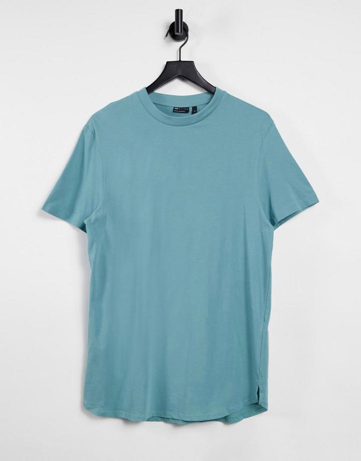 Asos Design Longline T-shirt With Side Splits In Blue-blues