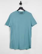 Asos Design Longline T-shirt With Side Splits In Blue-blues