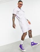 Asos Design Denim Short Coveralls In Lilac-purple