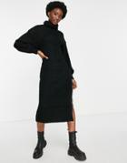Asos Design Ribbed Midi Dress With Roll Neck In Black