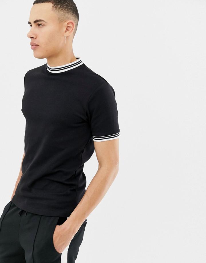 Only & Sons Twin Tipped Ringer T-shirt In Black