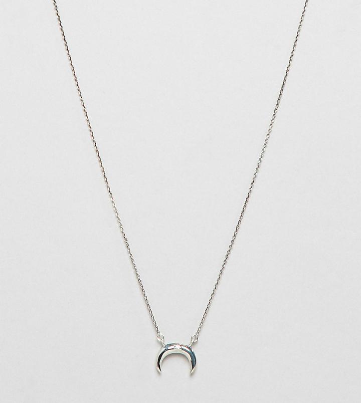 Asos Design Sterling Silver Horn Pendant Necklace In Burnished Silver - Silver